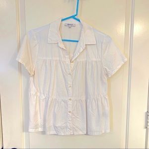 Madewell White Tiered Buttondown Blouse - Small